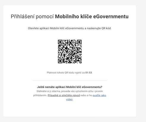 Přihlášení pomocí Mobilního klíče eGovermentu